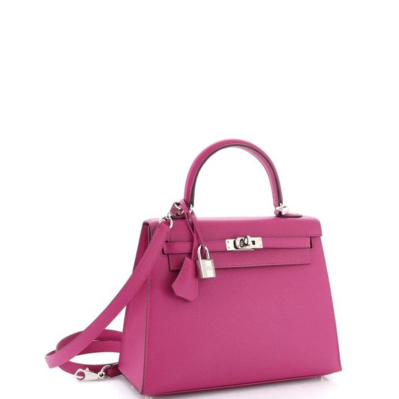 Hermes Kelly Handbag Rose Pourpre Epsom with Palladium Hardware 25 Pink - Picture 3 of 8